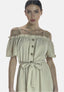 Elara Damen Off-Shoulder-Kleid mit Bindegürtel