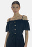 Elara Damen Off-Shoulder-Kleid mit Bindegürtel