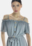 Elara Damen Off-Shoulder-Kleid mit Bindegürtel
