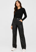 Hose High Waist Kunstleder Cargo