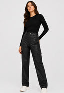 Hose High Waist Kunstleder Cargo