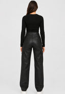 Hose High Waist Kunstleder Cargo