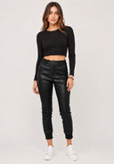Hosen High Waist Kunstleder Cargo