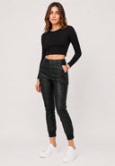 Hosen High Waist Kunstleder Cargo