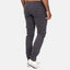 Vor einem schlichten hellen Hintergrund ist eine Person von hinten abgebildet, die eine dunkelgraue Elara Slim Fit Chino-Hose und weiße Sneakers mit schwarzen Streifen trägt und so modernen Stil und Tragekomfort unterstreicht.