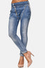 Elara women's baggy jeans boyfriend button placket